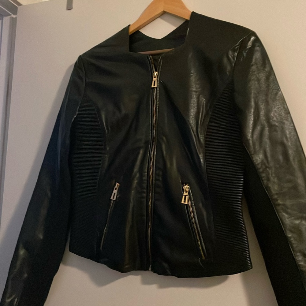 Black short waisted leather jacket